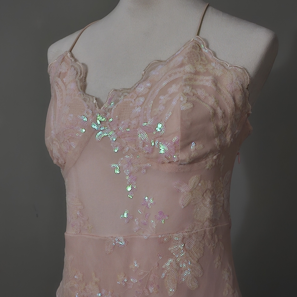 D&M  Pink Long  Gown With Sequins Formal Fairy Femine Sz XL
